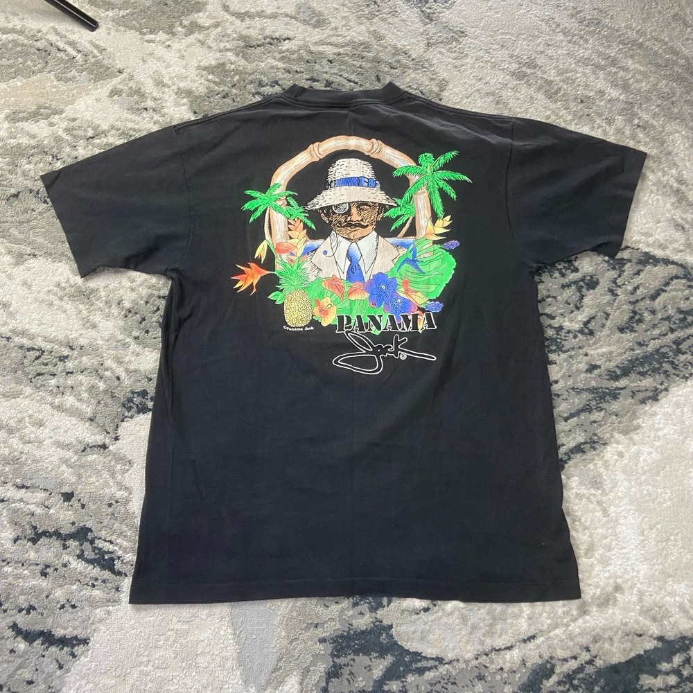 Vintage 90s Panama Jack‎ Tropical Graphic T-Shirt Single Stitch USA XL